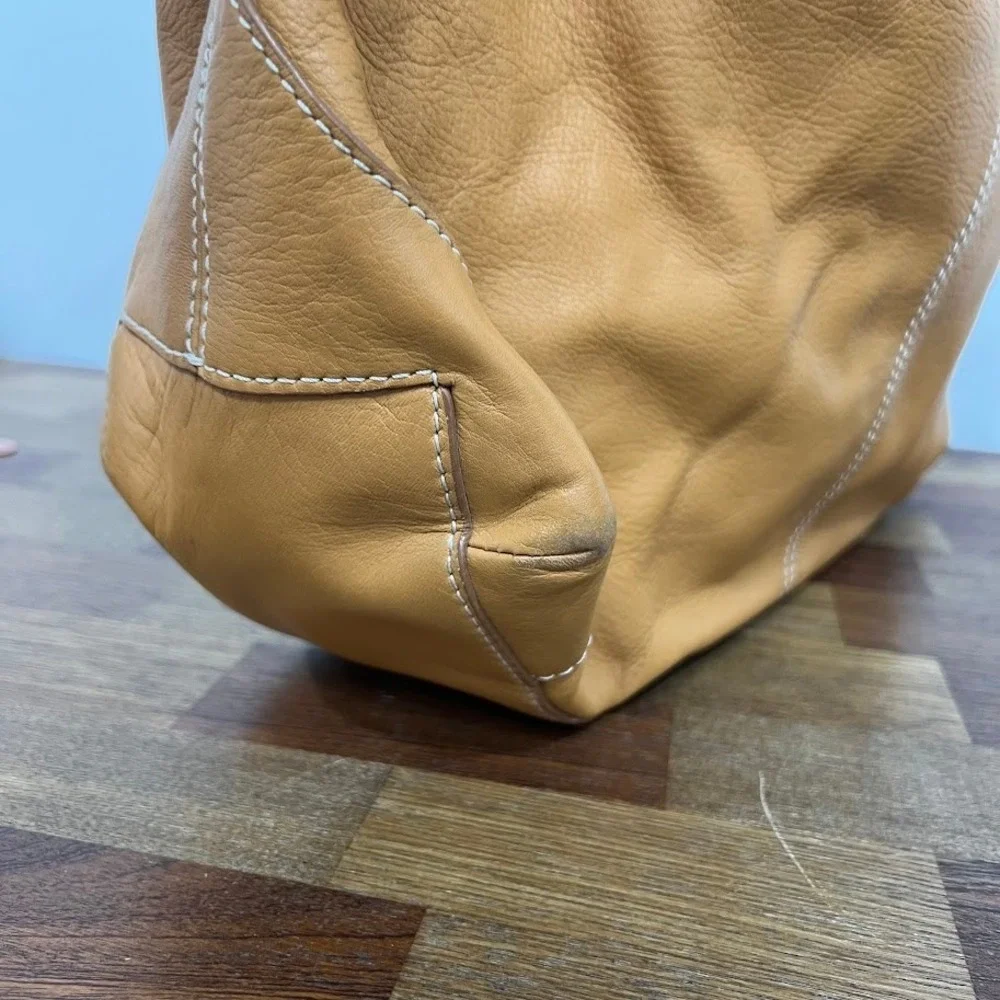 Talbots Tan Pebbled Leather Slouchy Shoulder Hobo Bag Adjustable Boho Oversized